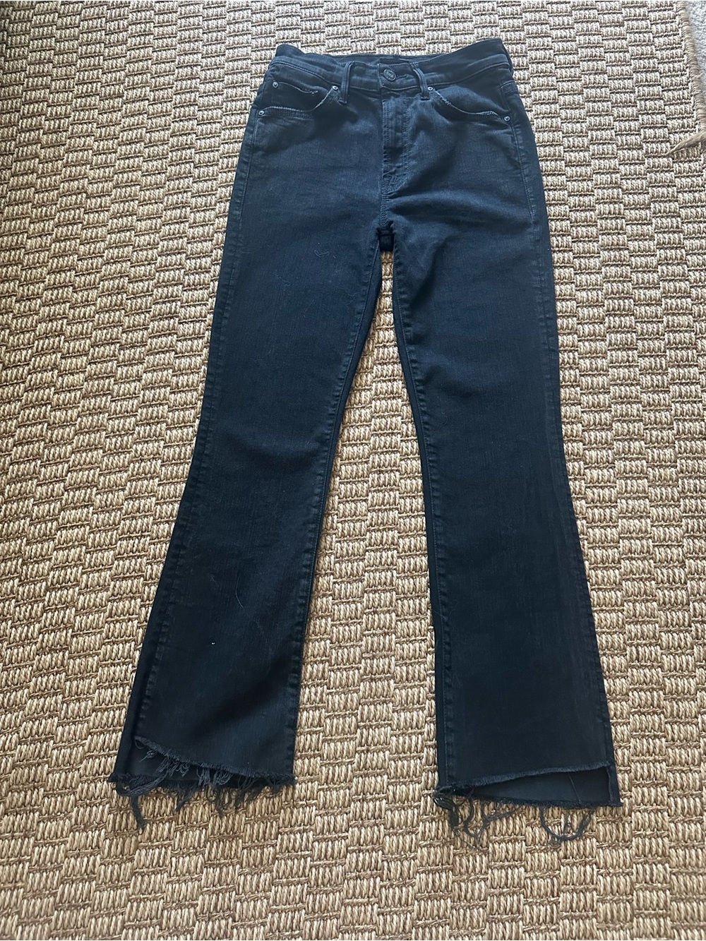 MOTHER The Insider Crop Step Fray Black Jeans Size 25 High Rise Bootcut